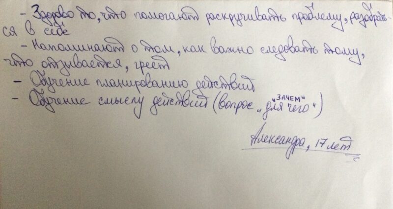 отзыв о долгосрочной программе подготовки ко взрослой жизни "Я-эффективная личность" Александра