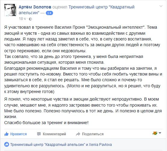 отзыв о тренинге "Эмоциональный интеллект" Золотов Артём